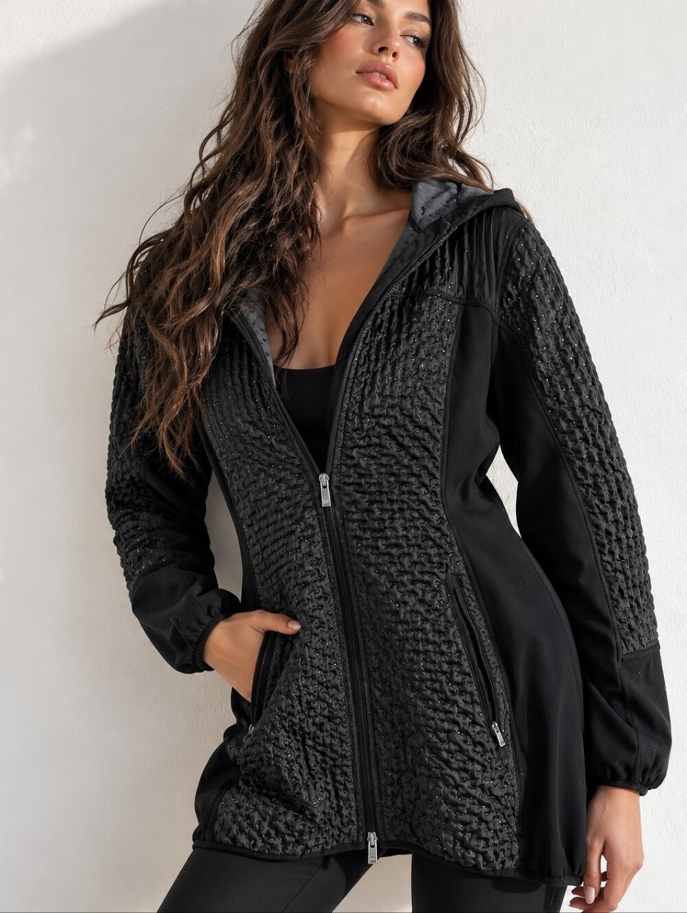 Women’s Black Quilted Hooded Jacket - Modern Casual Coat